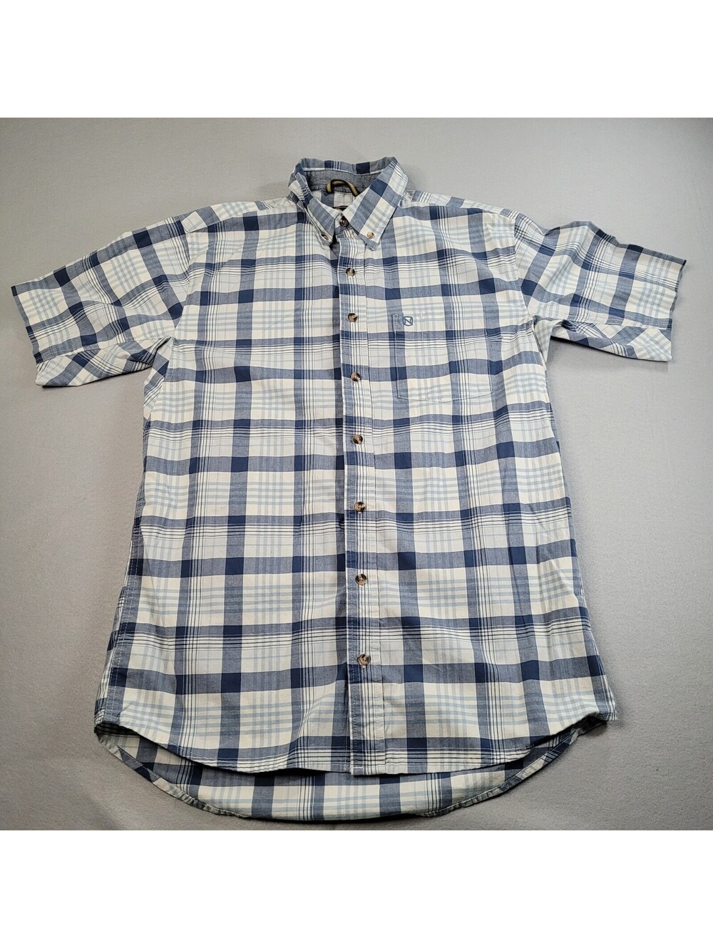 Noble Outfitters Men's Shirt Large Blue Plaid Short Sleeve Button Up Pocket Tall